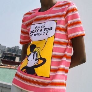 Zara Pink Striped Graphic Tee